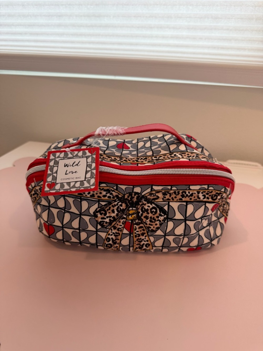 Brighton Red and Cream 'Wild Love' Cosmetic Bag with Leopard Bow